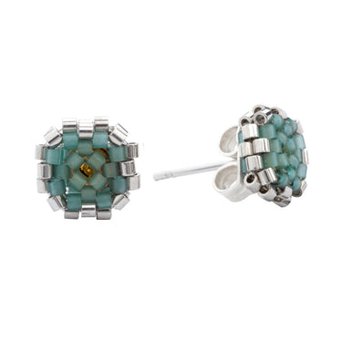 Aretes Diamantes 1 Redondo Plata Cortos Azul